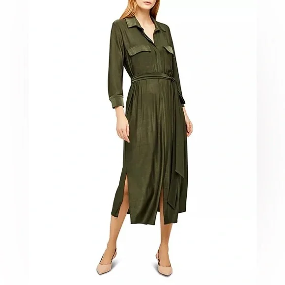 L'agence Rivi Midi Shirt Dress Olive Green XS Utility Business Casual Luxury - Picture 1 of 13